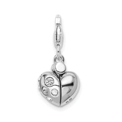 925 Sterling Silver Crystal Enameled Heart Charm with Rhodium Plating