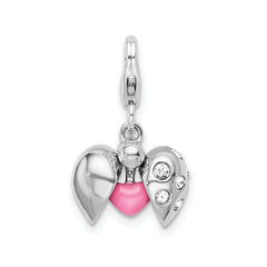 925 Sterling Silver Crystal Enameled Heart Charm with Rhodium Plating