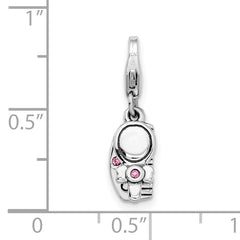 Sterling Silver Pink Crystal Charm with Rhodium Plating Elegance