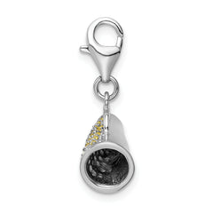 Sterling Silver 925 Megaphone Charm with Yellow CZ Accent
