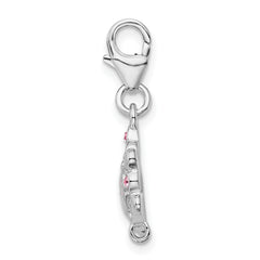 Sterling Silver 925 Pink CZ Princess Charm with Rhodium Plating