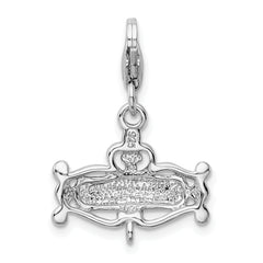 Sterling Silver 925 Pink CZ Princess Charm with Rhodium Plating