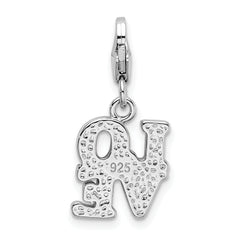 Sterling Silver Red Enamel Love Charm with Rhodium Finish