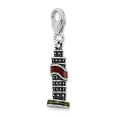 Sterling Silver Leaning Tower of Pisa Charm with Red and Green Enamel