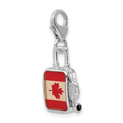 Sterling Silver Enamel Canadian Flag Charm with Rhodium Plating