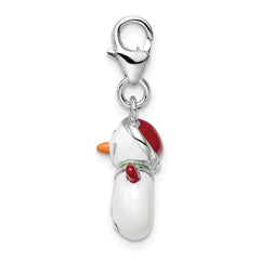 Amore La Vita Sterling Silver Rhodium-plated Polished 3-D Enameled with Crystal From Crystal Snowman Lobster Clasp Charm
