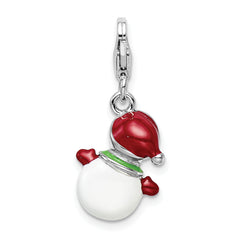 Amore La Vita Sterling Silver Rhodium-plated Polished 3-D Enameled with Crystal From Crystal Snowman Lobster Clasp Charm
