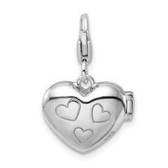 Sterling Silver Enameled Heart Locket Charm with Reversible CZ Detail