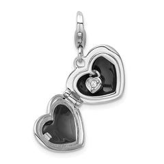 Sterling Silver Enameled Heart Locket Charm with Reversible CZ Detail