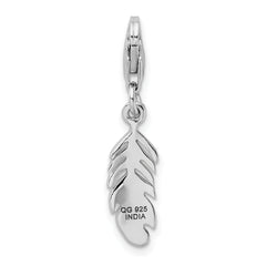 Sterling Silver 925 Feather Charm with Rhodium Polish