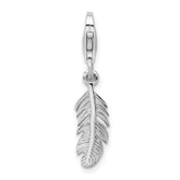 Amore La Vita Sterling Silver Rhodium-plated Polished 3-D Feather Charm with Fancy Lobster Clasp