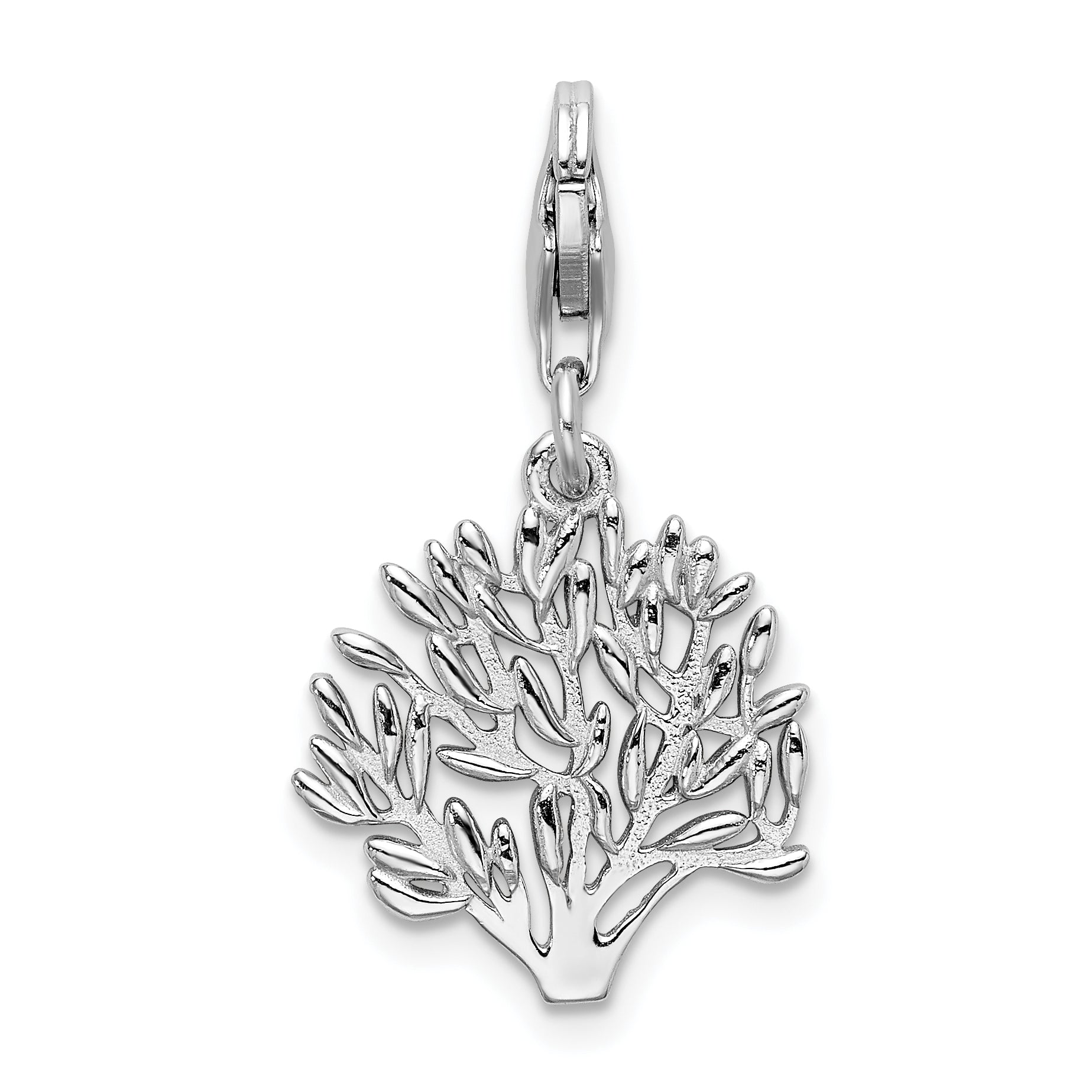Amore La Vita Sterling Silver Rhodium-plated Polished 3-D Tree Charm with Fancy Lobster Clasp