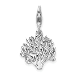 Amore La Vita Sterling Silver Rhodium-plated Polished 3-D Tree Charm with Fancy Lobster Clasp