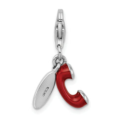 Sterling Silver 925 Enameled Phone Charm with Red Accents