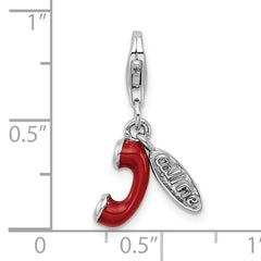 Sterling Silver 925 Enameled Phone Charm with Red Accents