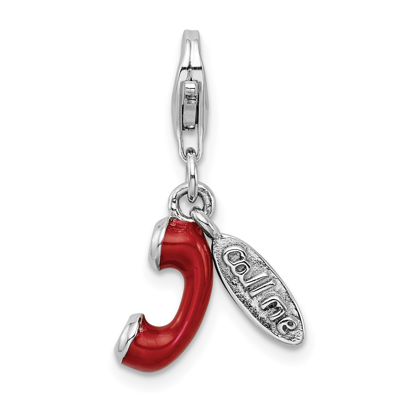 Amore La Vita Sterling Silver Rhodium-plated Polished 3-D Enameled CALL ME Phone Lobster Clasp Charm