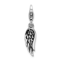 Sterling Silver 3D Wing Charm with Rhodium Polished Finish