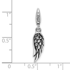 Sterling Silver 3D Wing Charm with Rhodium Polished Finish