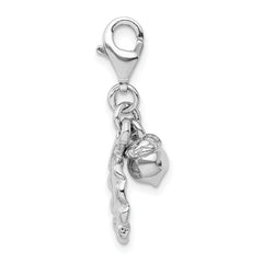 Sterling Silver 3D Acorn and Leaf Charm with Rhodium Plating