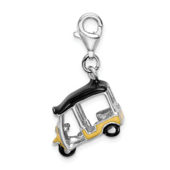 Sterling Silver Golf Cart Charm with Yellow Enamel and Lobster Clasp
