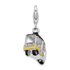 Sterling Silver Golf Cart Charm with Yellow Enamel and Lobster Clasp