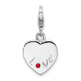 Amore La Vita Sterling Silver Rhodium-plated Polished with Red CZ LOVE Heart Charm with Lobster Clasp