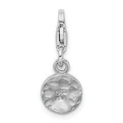 Sterling Silver Hammered Four Leaf Clover Charm with Rhodium Plating