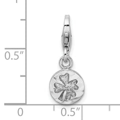 Sterling Silver Hammered Four Leaf Clover Charm with Rhodium Plating