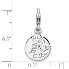 Sterling Silver Rhodium-Plated Peace Charm with Lobster Clasp