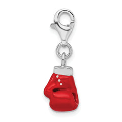 Sterling Silver Enamel Boxing Glove Charm with Rhodium Polish