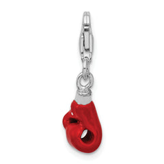 Sterling Silver Enamel Boxing Glove Charm with Rhodium Polish