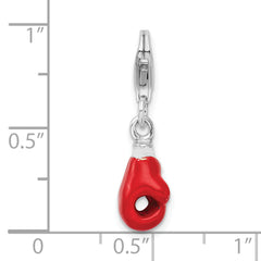 Sterling Silver Enamel Boxing Glove Charm with Rhodium Polish