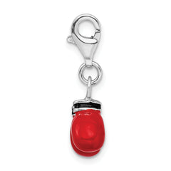Sterling Silver Enamel Boxing Gloves Charm with Rhodium Polish