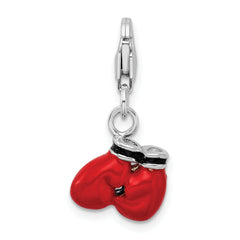 Sterling Silver Enamel Boxing Gloves Charm with Rhodium Polish