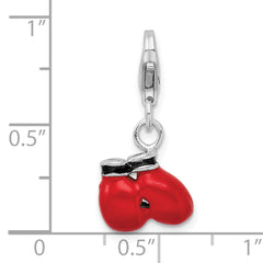 Sterling Silver Enamel Boxing Gloves Charm with Rhodium Polish