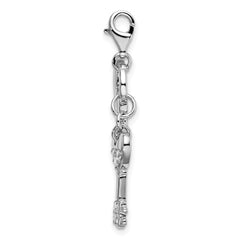 Amore La Vita Sterling Silver CZ Heart & Key Charm with Lobster Clasp