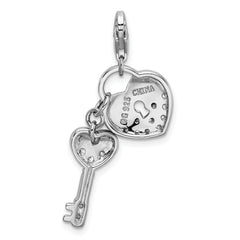 Amore La Vita Sterling Silver CZ Heart & Key Charm with Lobster Clasp