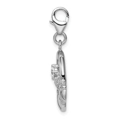 Sterling Silver Claddagh Charm with CZ and Fancy Lobster Clasp