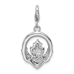 Sterling Silver Claddagh Charm with CZ and Fancy Lobster Clasp