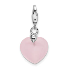 Amore La Vita Sterling Silver 3D Rose Quartz Heart Charm with Lobster Clasp