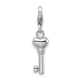 Amore La Vita Sterling Silver Rhodium-plated Polished 3-D Key Charm with Fancy Lobster Clasp