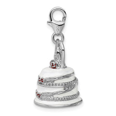 Sophia Jewelers Sterling Silver 3D Enamel Wedding Cake Charm with Lobster Clasp