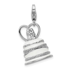 Sophia Jewelers Sterling Silver 3D Enamel Wedding Cake Charm with Lobster Clasp