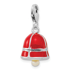 Sterling Silver Pearl Red Enamel Bell Charm with Lobster Clasp