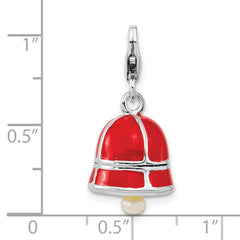 Sterling Silver Pearl Red Enamel Bell Charm with Lobster Clasp