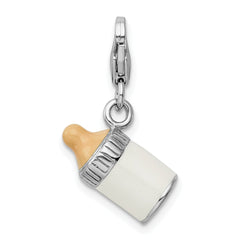 Amore La Vita Sterling Silver Baby Bottle Charm with Pink Enamel