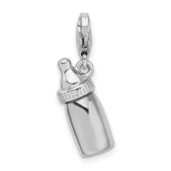 Sophia Jewelers 925 Sterling Silver 3D Baby Bottle Charm with Fancy Clasp