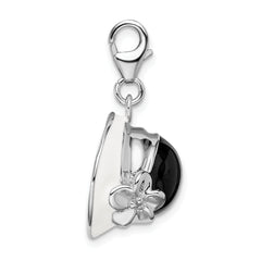 Sterling Silver 3-D Blk & White Enameled Hat w/Lobster Clasp Charm