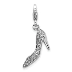 Amore La Vita Sterling Silver Rhodium-plated Polished 3-D Crystal From Crystal High Heel Charm with Fancy Lobster Clasp