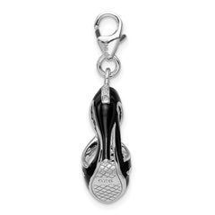 Amore La Vita Sterling Silver Rhodium-plated Polished 3-D Enameled Black High Heel Charm with Fancy Lobster Clasp